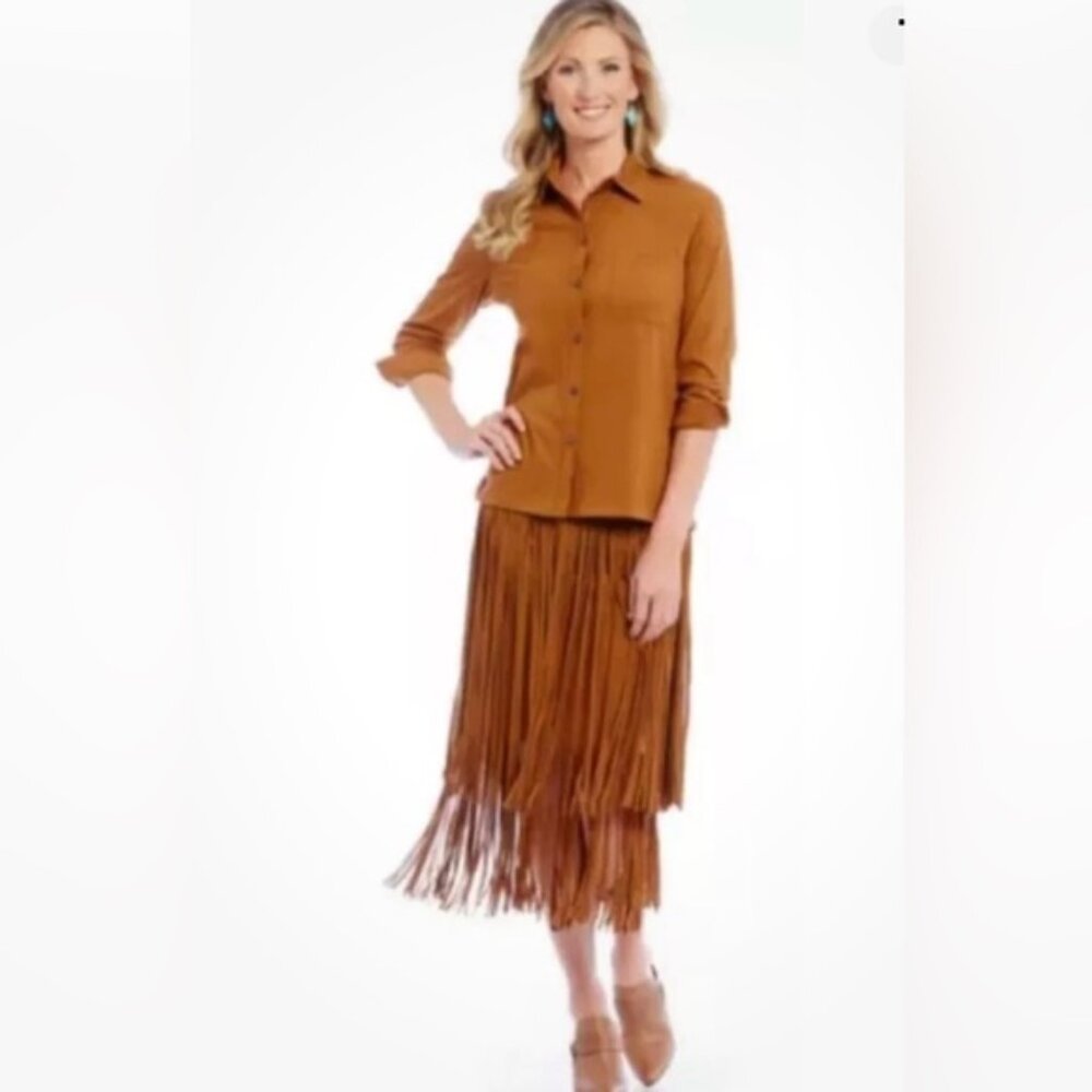 NWT IC Collection Brown Faux Suede Western Rodeo Country Womens XXL (B)